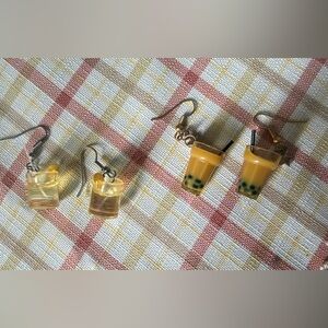 Lemon water Earrings + 🧋 Bubble Tea Earrings Set – Cute Miniature Drink Charms